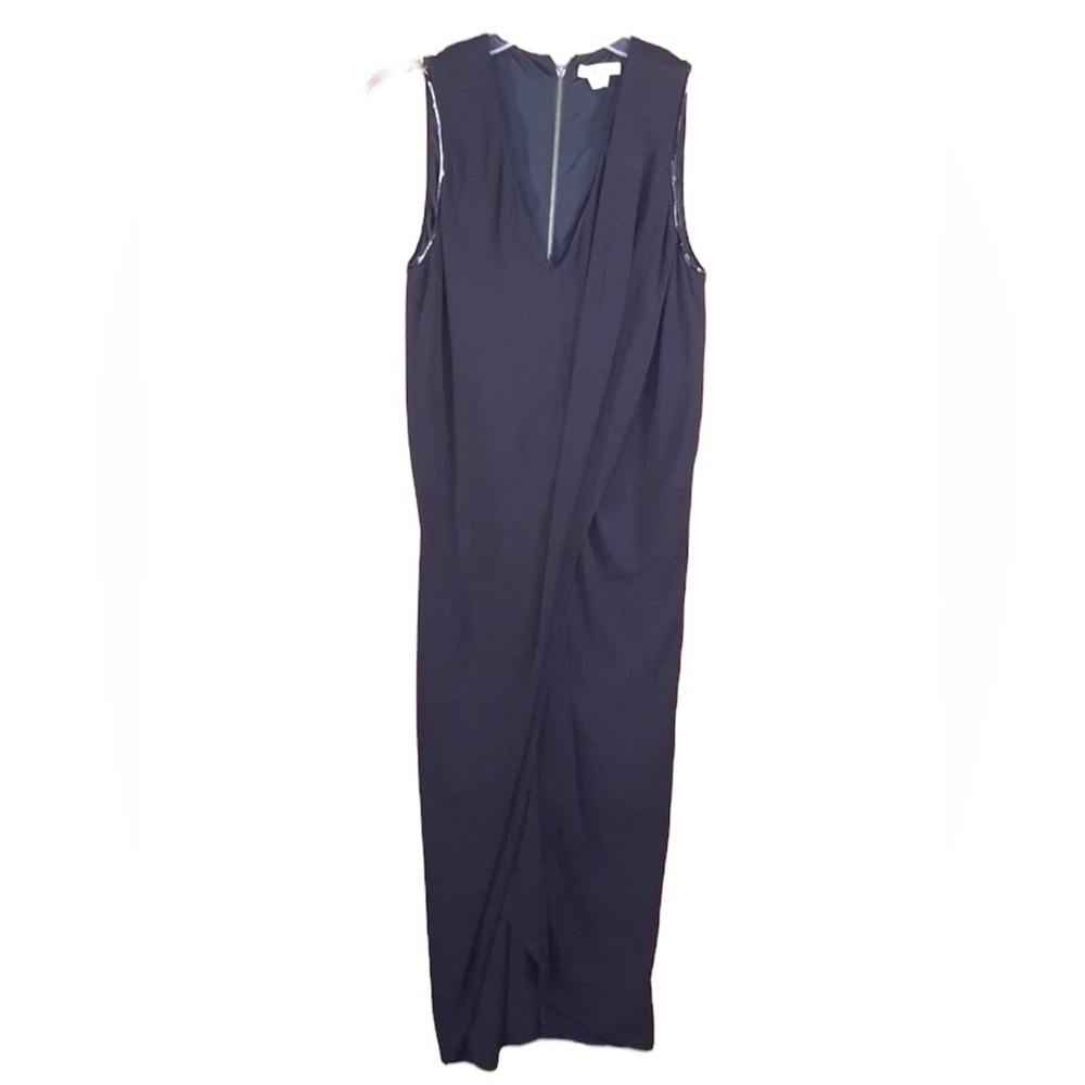 HELMUT LANG NEW Faux Wrap Jersey Sheath Midi Dress Black V Zip Eve Minimalist M